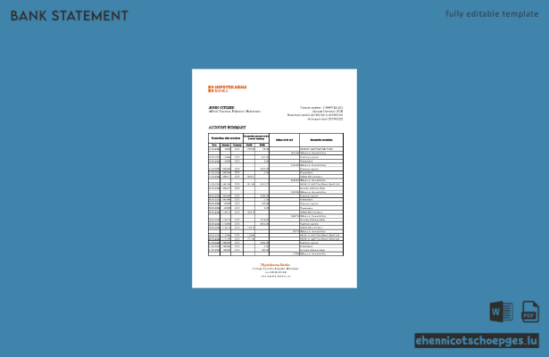 Excel-Beispielvorschau für den Kontoauszug von Montenegro Hipotekarna